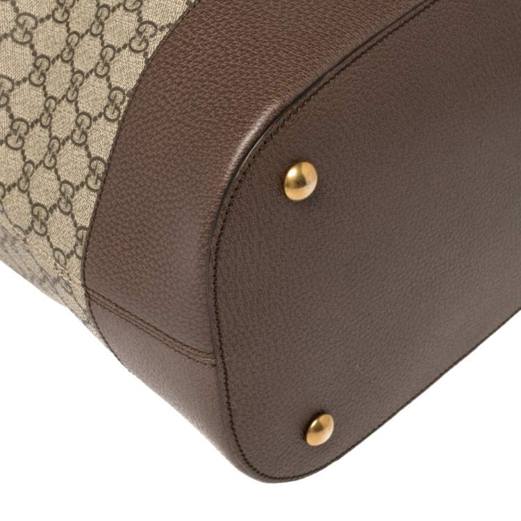 Pre Owned Gucci Brown/Beige GG Supreme Canvas and Leather Ophidia Duffel Bag