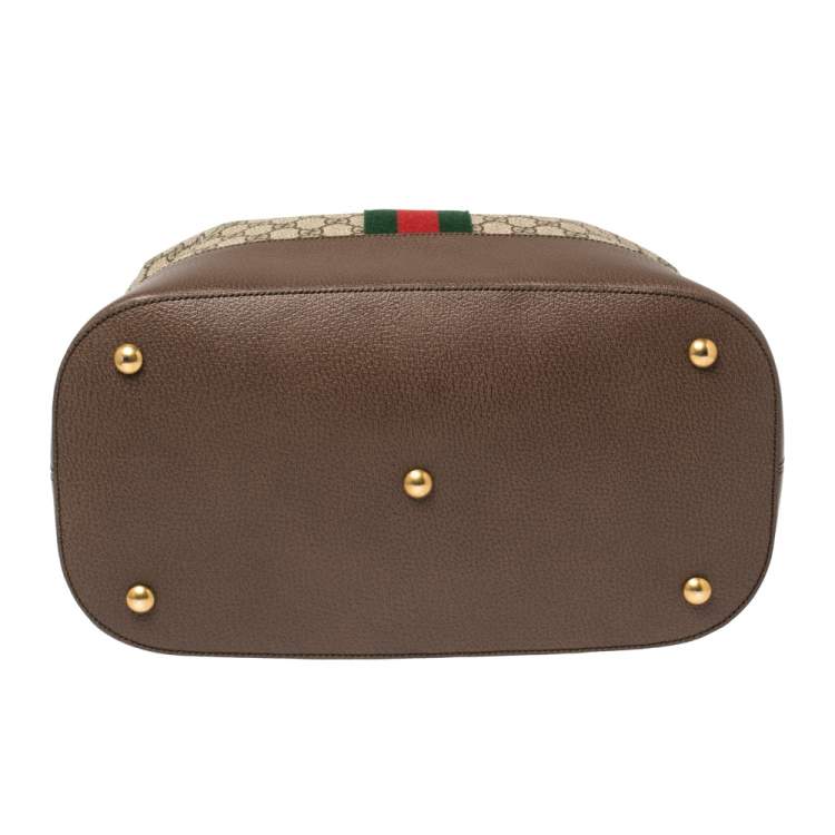 Pre Owned Gucci Brown/Beige GG Supreme Canvas and Leather Ophidia Duffel Bag