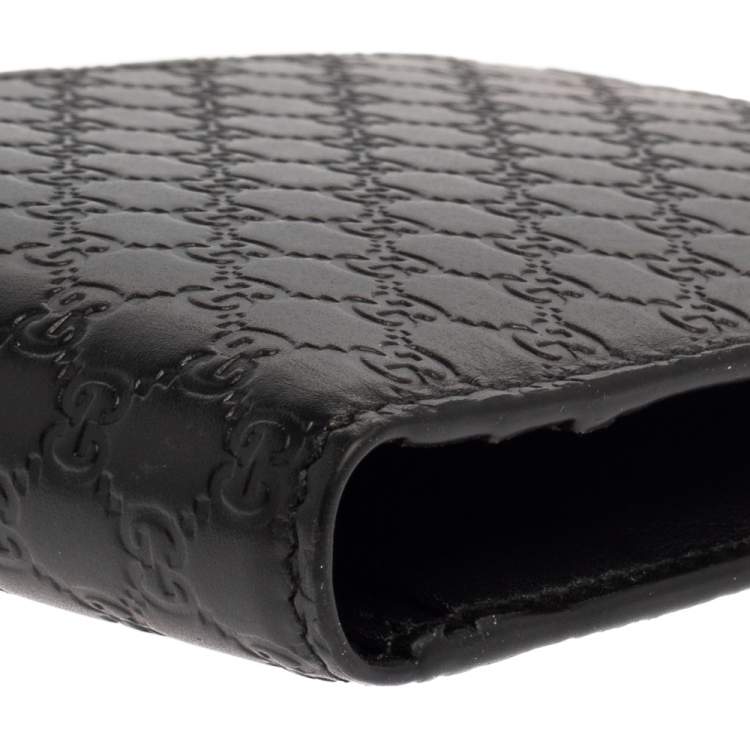 Pre Owned Gucci Black Leather Microguccissima Bifold Wallet