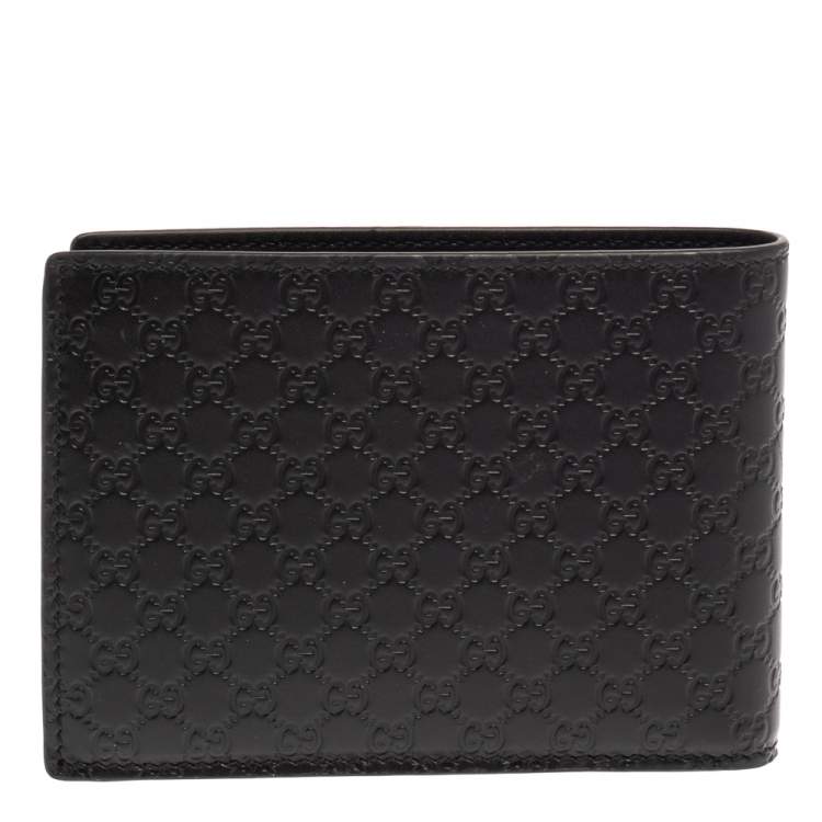 Pre Owned Gucci Black Leather Microguccissima Bifold Wallet
