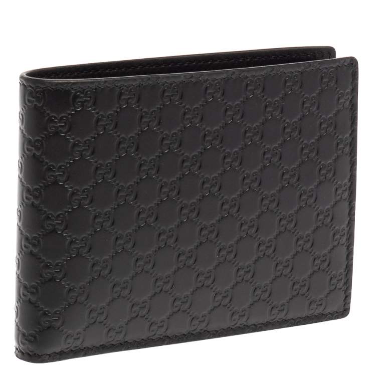Pre Owned Gucci Black Leather Microguccissima Bifold Wallet