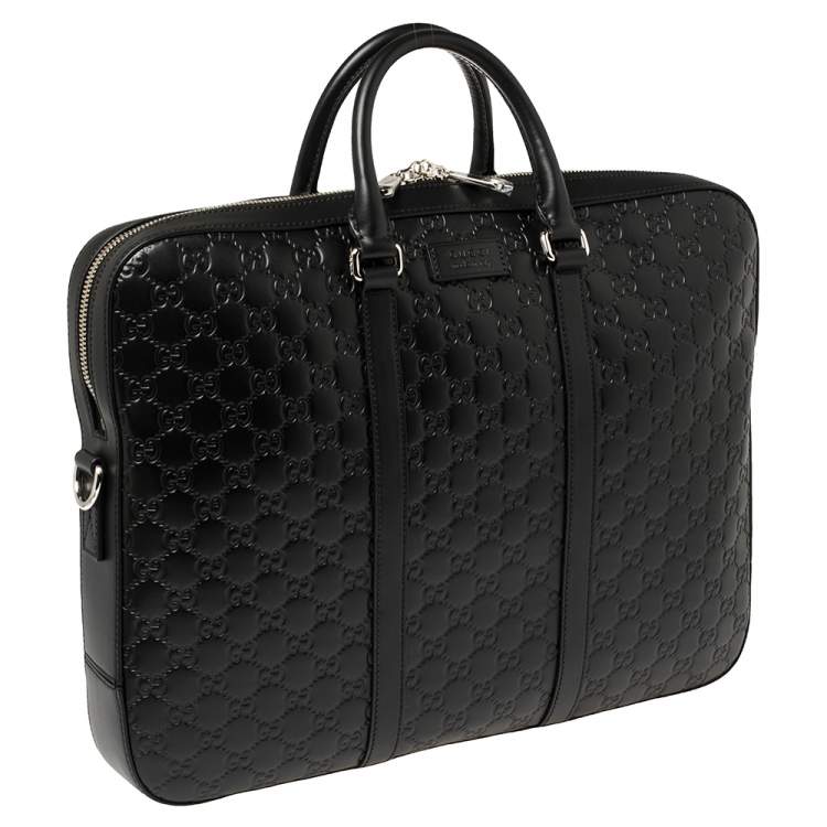 Pre Owned Gucci Black Guccissima Leather Briefcase