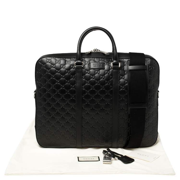 Pre Owned Gucci Black Guccissima Leather Briefcase