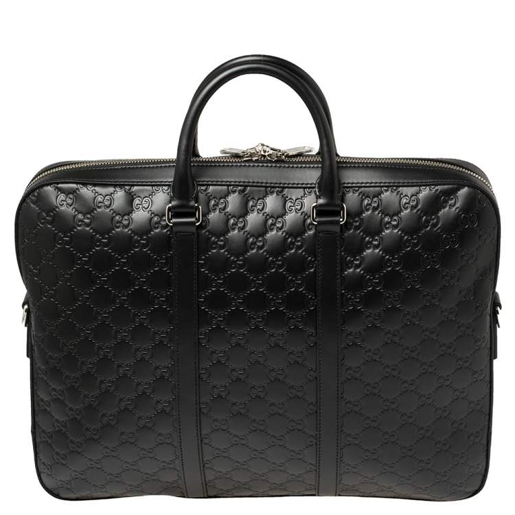 Pre Owned Gucci Black Guccissima Leather Briefcase