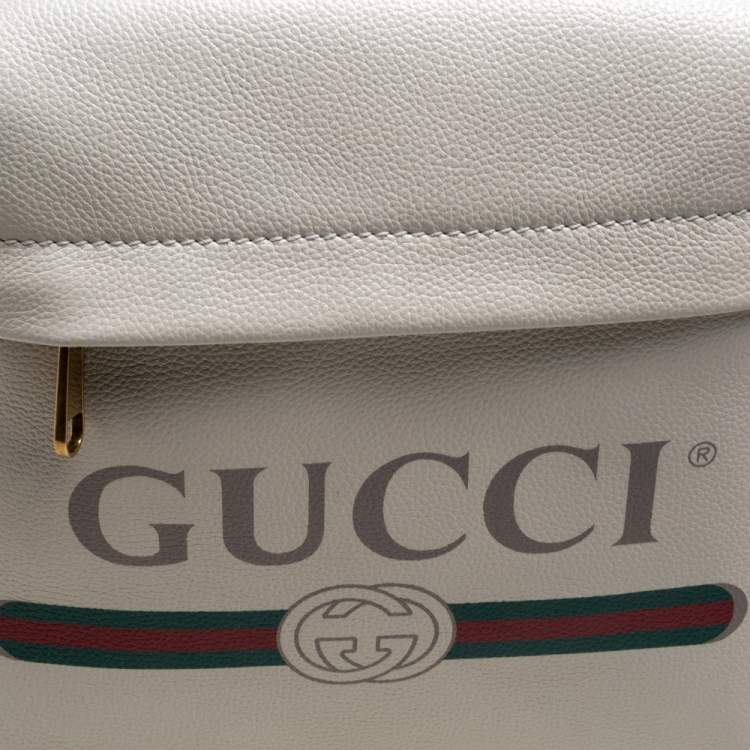 Pre Owned Gucci Off White Leather Logo Print Backpack
