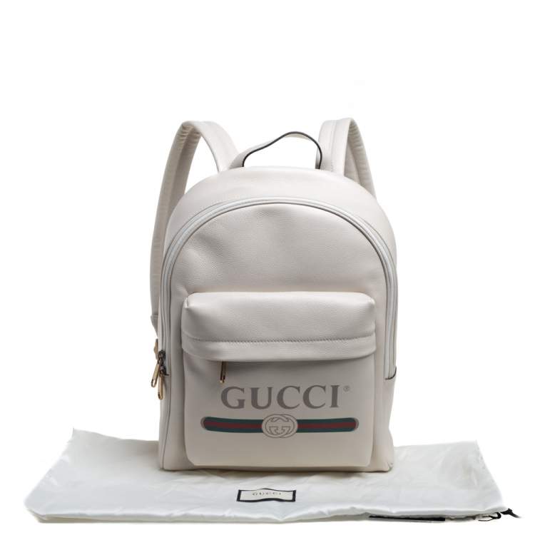 Pre Owned Gucci Off White Leather Logo Print Backpack