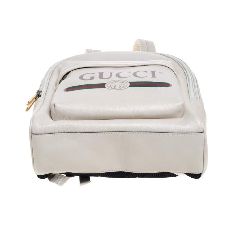 Pre Owned Gucci Off White Leather Logo Print Backpack