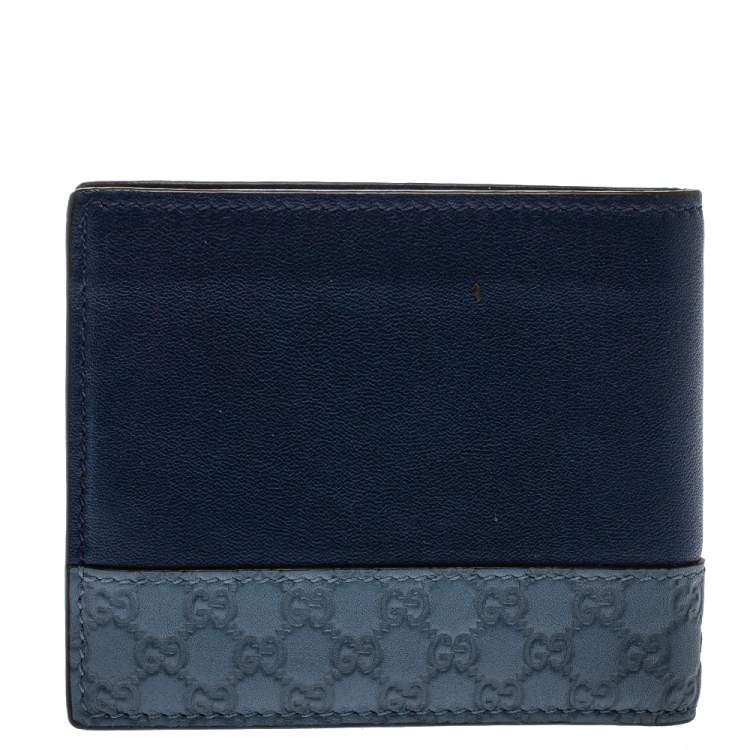مملوكة مسبقًا Gucci Blue Micro Guccissima Leather Bi-Fold Wallet