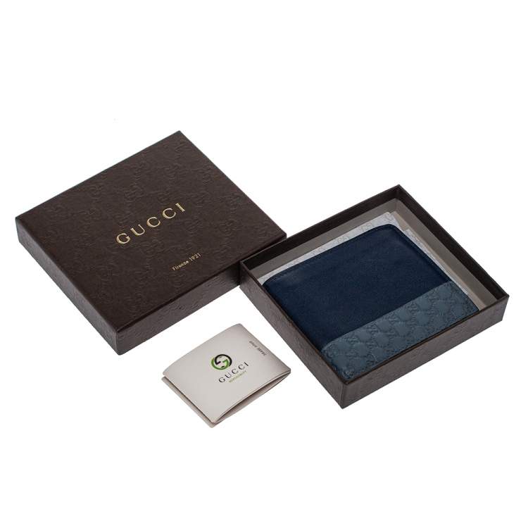 مملوكة مسبقًا Gucci Blue Micro Guccissima Leather Bi-Fold Wallet