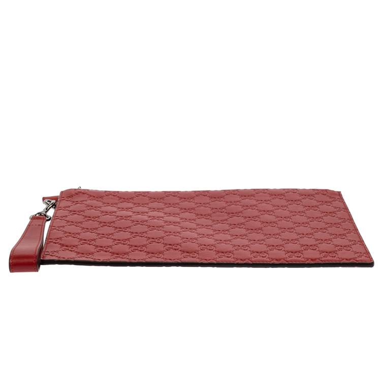 Pre Owned Gucci Red Guccissima Leather Wristlet Pouch