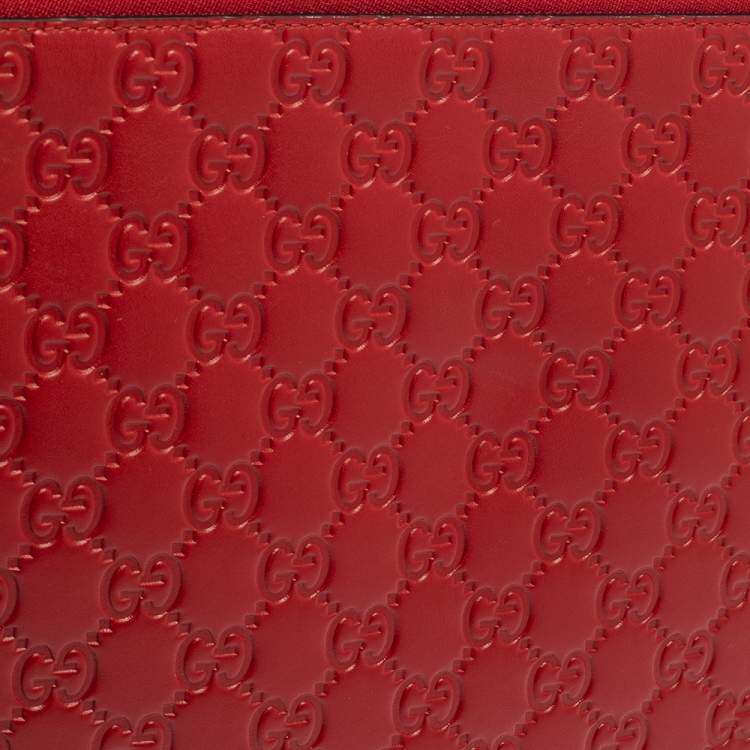Pre Owned Gucci Red Guccissima Leather Wristlet Pouch