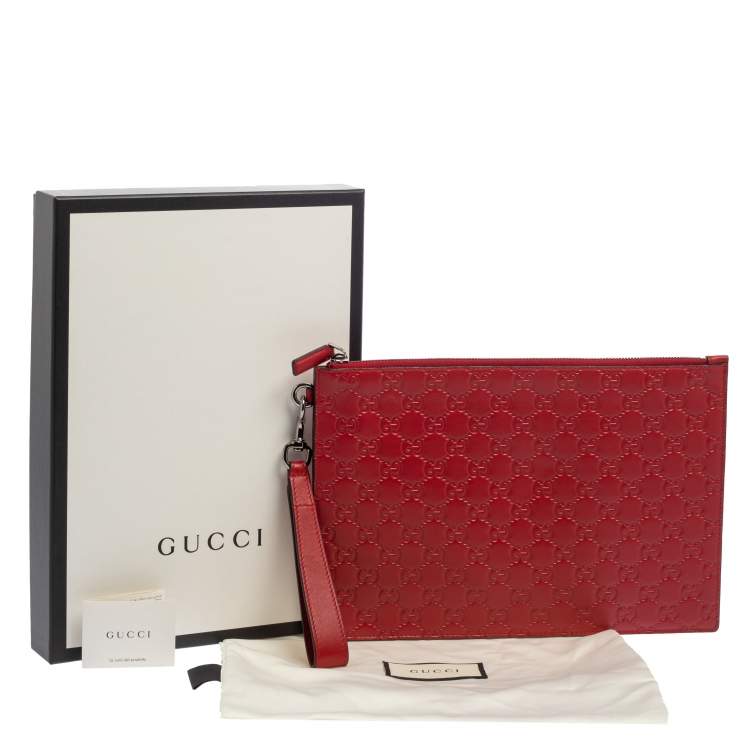 Pre Owned Gucci Red Guccissima Leather Wristlet Pouch