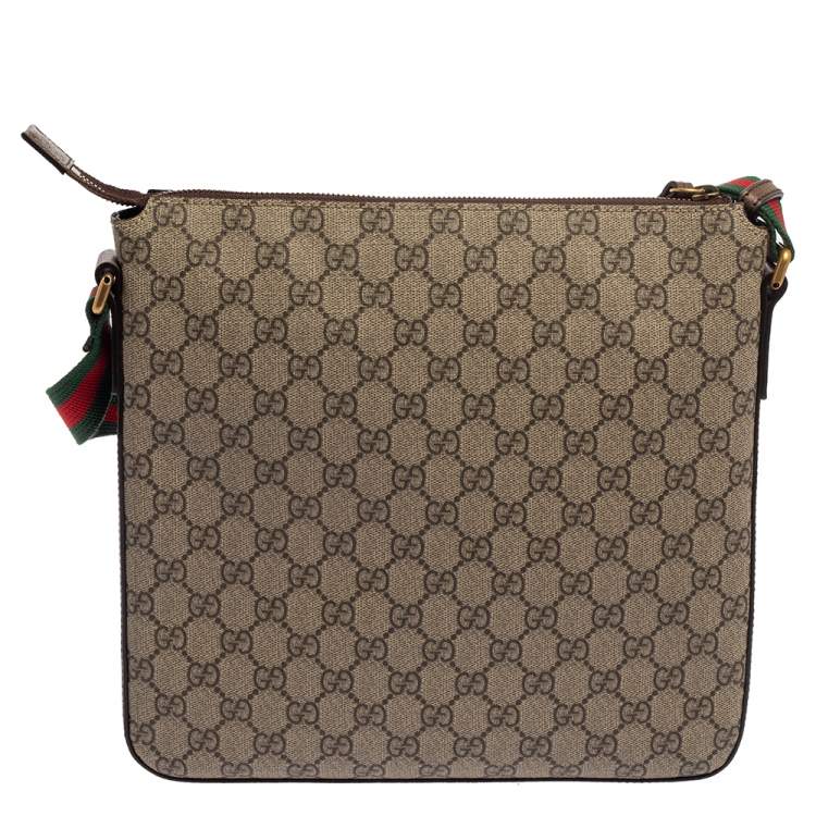 Pre Owned Gucci Beige GG Supreme Canvas and Leather Courrier Messenger Bag