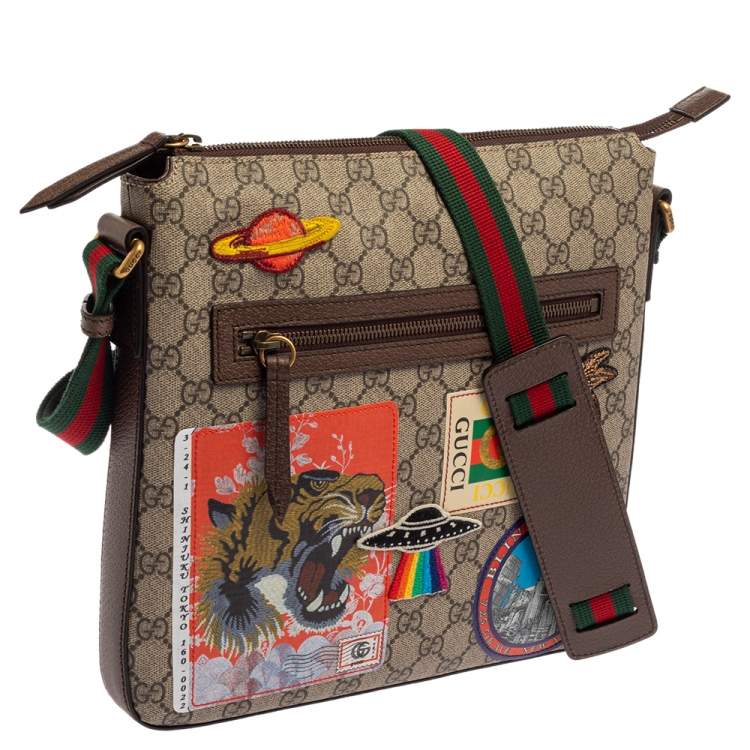 Pre Owned Gucci Beige GG Supreme Canvas and Leather Courrier Messenger Bag