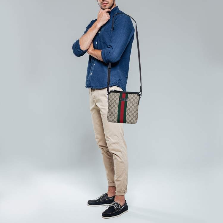 Gucci Beige GG Supreme Canvas Web Flat Messenger Bag Gucci