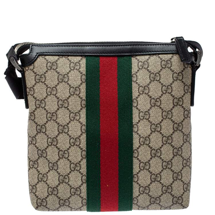Pre Owned Gucci Beige GG Supreme Canvas Web Flat Messenger Bag