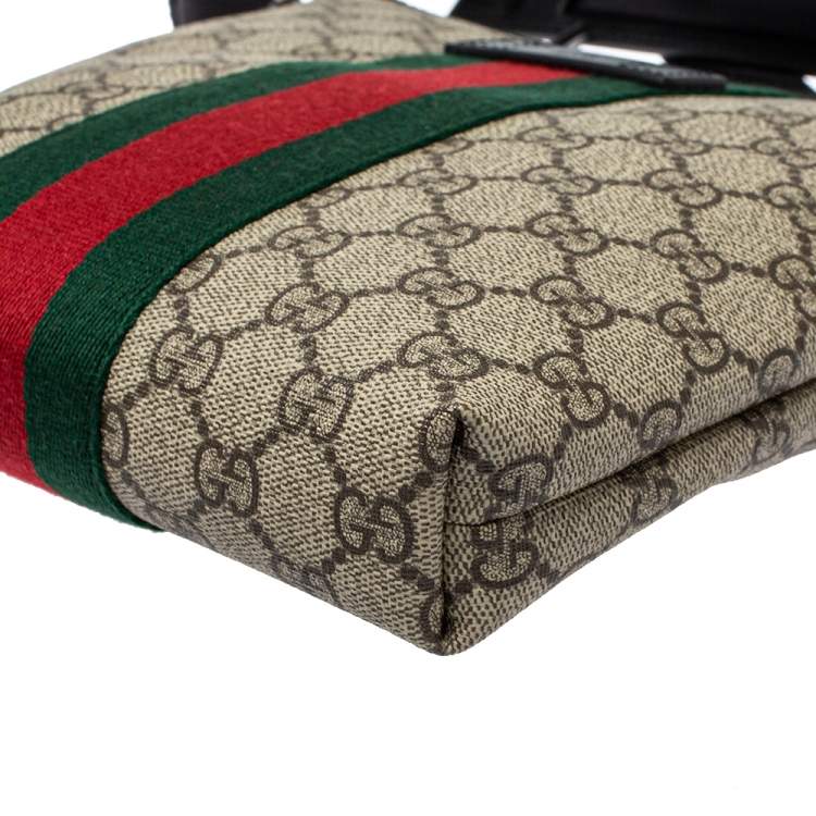 Pre Owned Gucci Beige GG Supreme Canvas Web Flat Messenger Bag