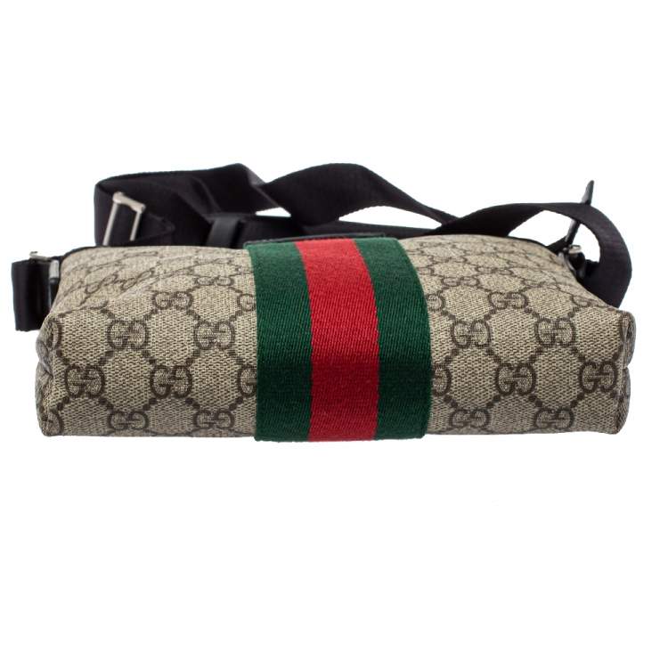 Pre Owned Gucci Beige GG Supreme Canvas Web Flat Messenger Bag