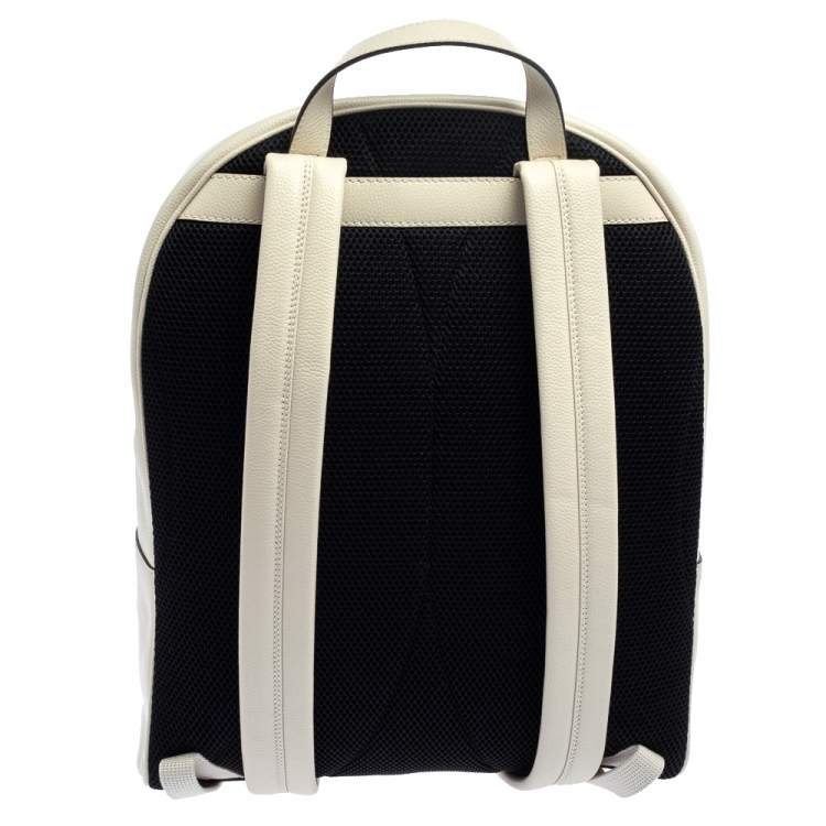 Pre Owned Gucci Off White Leather Logo Print Backpack