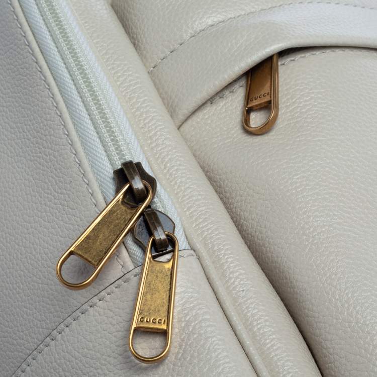Pre Owned Gucci Off White Leather Logo Print Backpack