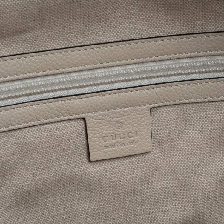 Pre Owned Gucci Off White Leather Logo Print Backpack