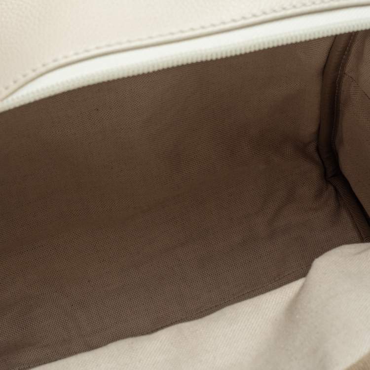 Pre Owned Gucci Off White Leather Logo Print Backpack