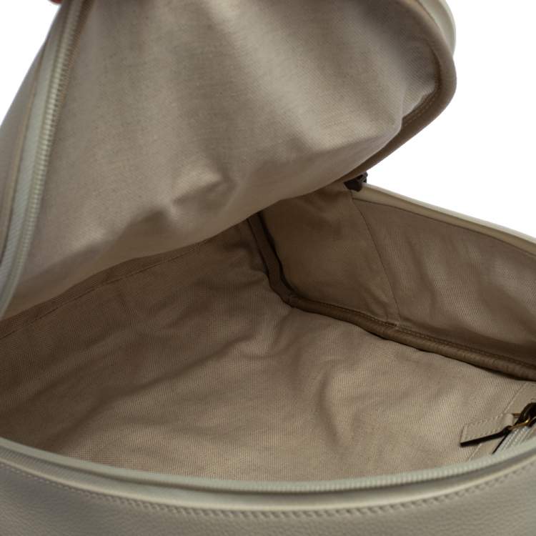Pre Owned Gucci Off White Leather Logo Print Backpack
