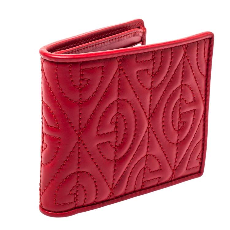 Pre Owned Gucci Red Rhombus Leather Bifold Wallet