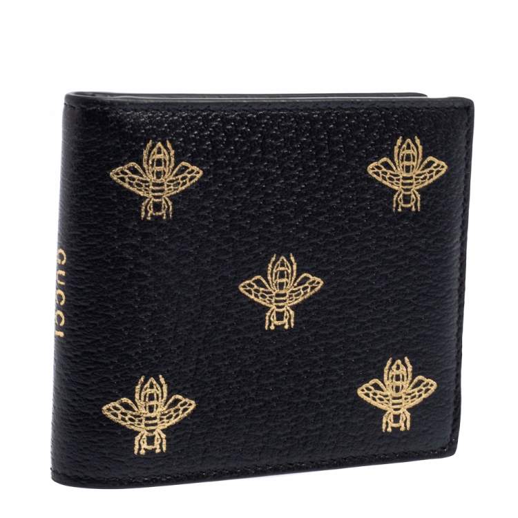 Pre Owned Gucci Black Leather Bee Star Bifold Wallet