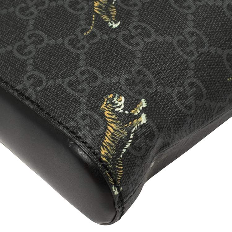 Pre Owned Gucci Black GG Supreme Canvas and Leather Bestiary Messenger Bag