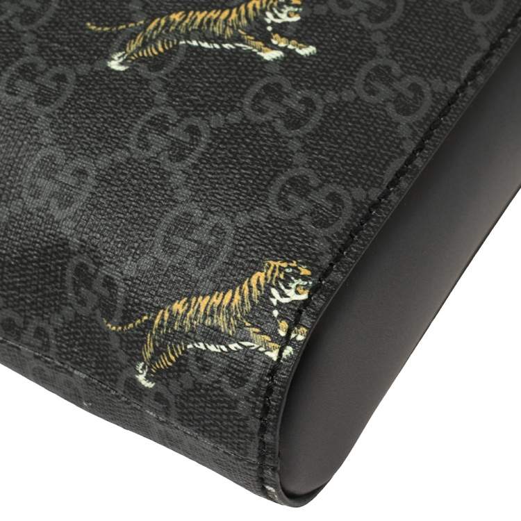 Pre Owned Gucci Black GG Supreme Canvas and Leather Bestiary Messenger Bag