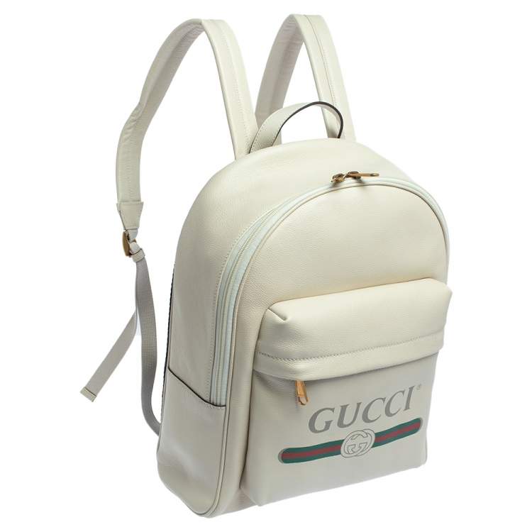 مملوكة مسبقًا Gucci Off White Leather Logo Print Backpack