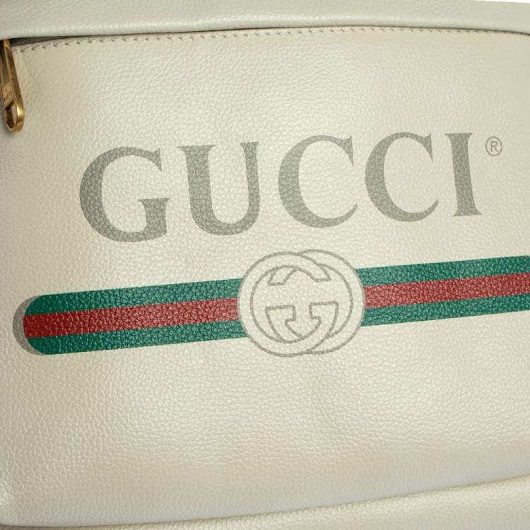 مملوكة مسبقًا Gucci Off White Leather Logo Print Backpack