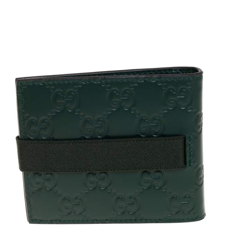 Pre Owned Gucci Dark Green Guccissima Leather Money Clip Bifold Wallet
