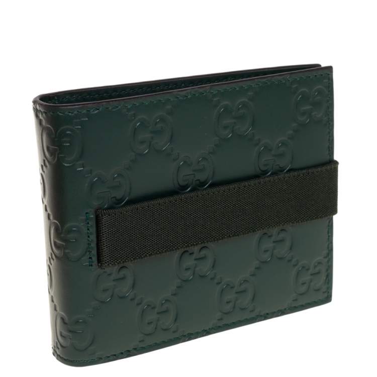 Pre Owned Gucci Dark Green Guccissima Leather Money Clip Bifold Wallet