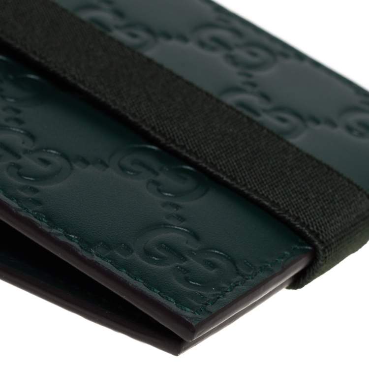 Pre Owned Gucci Dark Green Guccissima Leather Money Clip Bifold Wallet