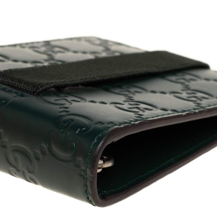 Pre Owned Gucci Dark Green Guccissima Leather Money Clip Bifold Wallet
