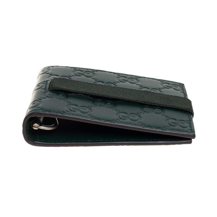 Pre Owned Gucci Dark Green Guccissima Leather Money Clip Bifold Wallet