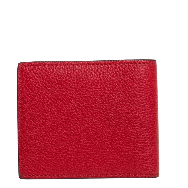 Pre Owned Gucci Red Leather Logo Bifold Wallet