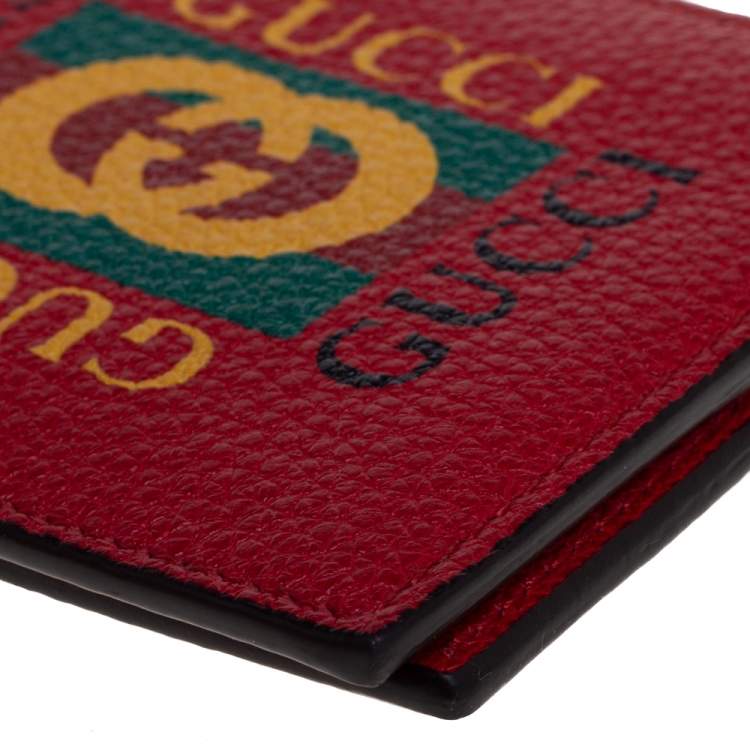 Pre Owned Gucci Red Leather Logo Bifold Wallet