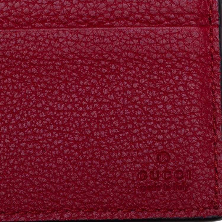 Pre Owned Gucci Red Leather Logo Bifold Wallet