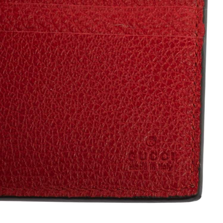 Pre Owned Gucci Red Leather Logo Bifold Wallet