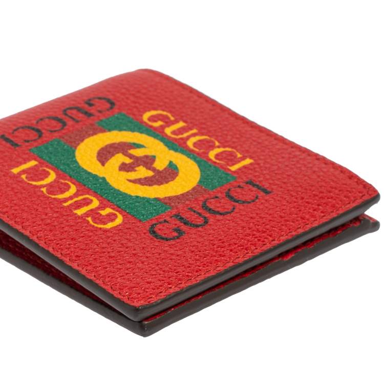 Pre Owned Gucci Red Leather Logo Bifold Wallet