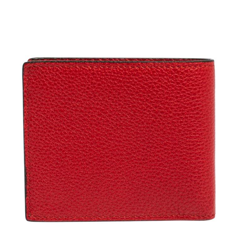 Pre Owned Gucci Red Leather Logo Bifold Wallet
