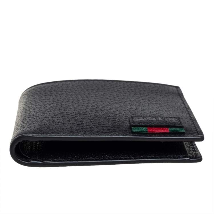 Pre Owned Gucci Black Leather Web Bifold Wallet