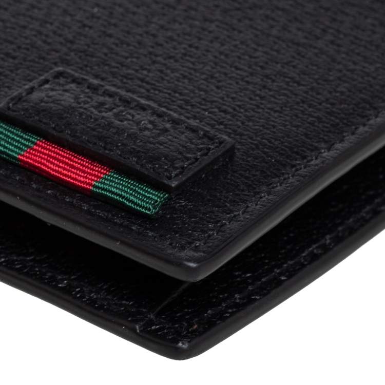 Pre Owned Gucci Black Leather Web Bifold Wallet