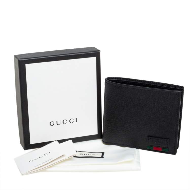 Pre Owned Gucci Black Leather Web Bifold Wallet