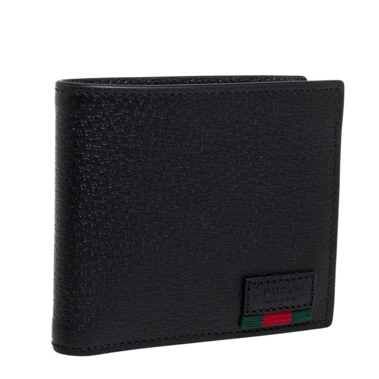Pre Owned Gucci Black Leather Web Bifold Wallet