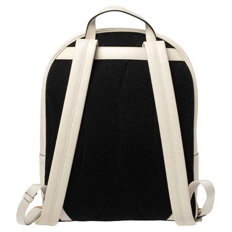 Pre Owned Gucci Off White Leather Logo Print Backpack