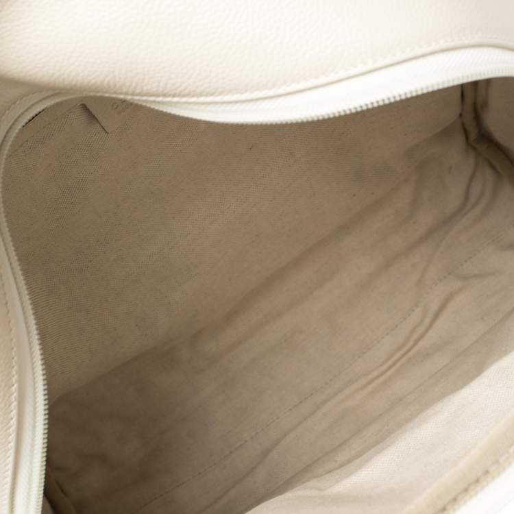 Pre Owned Gucci Off White Leather Logo Print Backpack